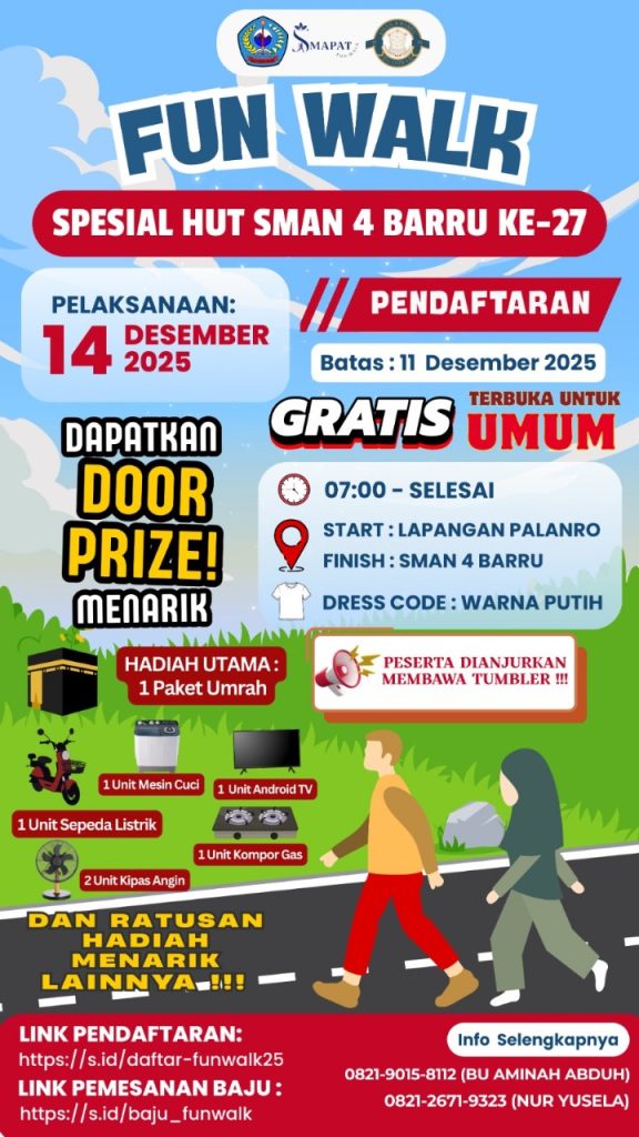 Fun Walk Spesial HUT SMAN 4 Barru ke-27 Siap Digelar, Gratis dan Terbuka untuk Umum