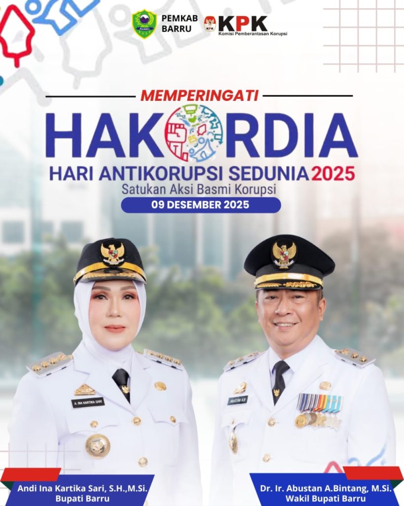 Pemerintah Kabupaten Barru menyampaikan selamat memperingati Hari Antikorupsi Sedunia 2025.